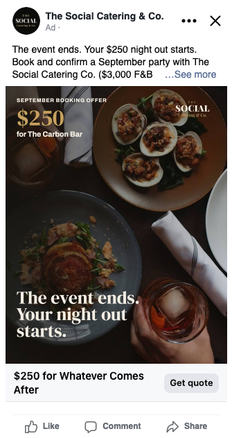 Meta feed preview: The event ends. Your night out starts.