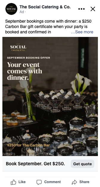 Meta feed preview: Your event comes with dinner.