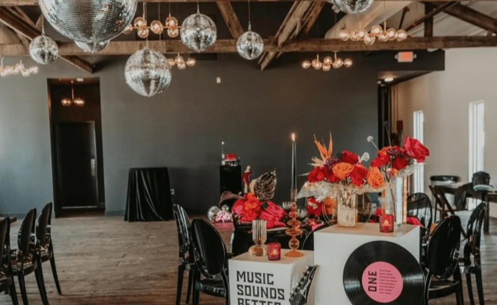 Vintage-inspired event decor with warm lighting
