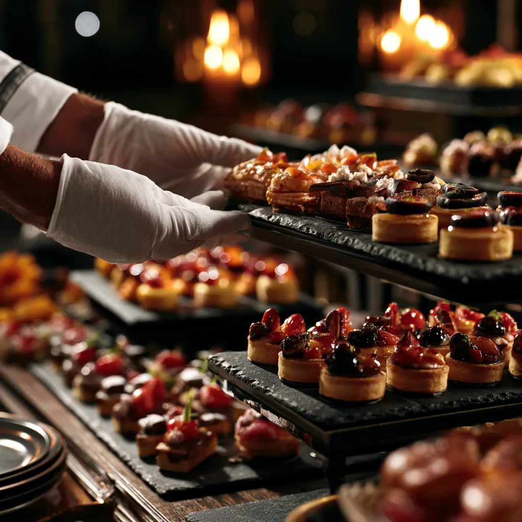 Passed canapes prepared for cocktail service